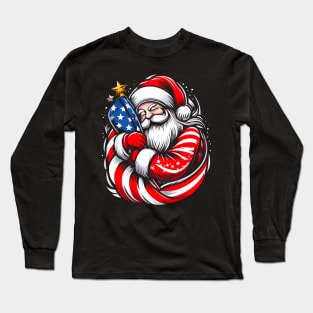 American Santa Claus For Men, Women Patriotic - USA Flag Long Sleeve T-Shirt